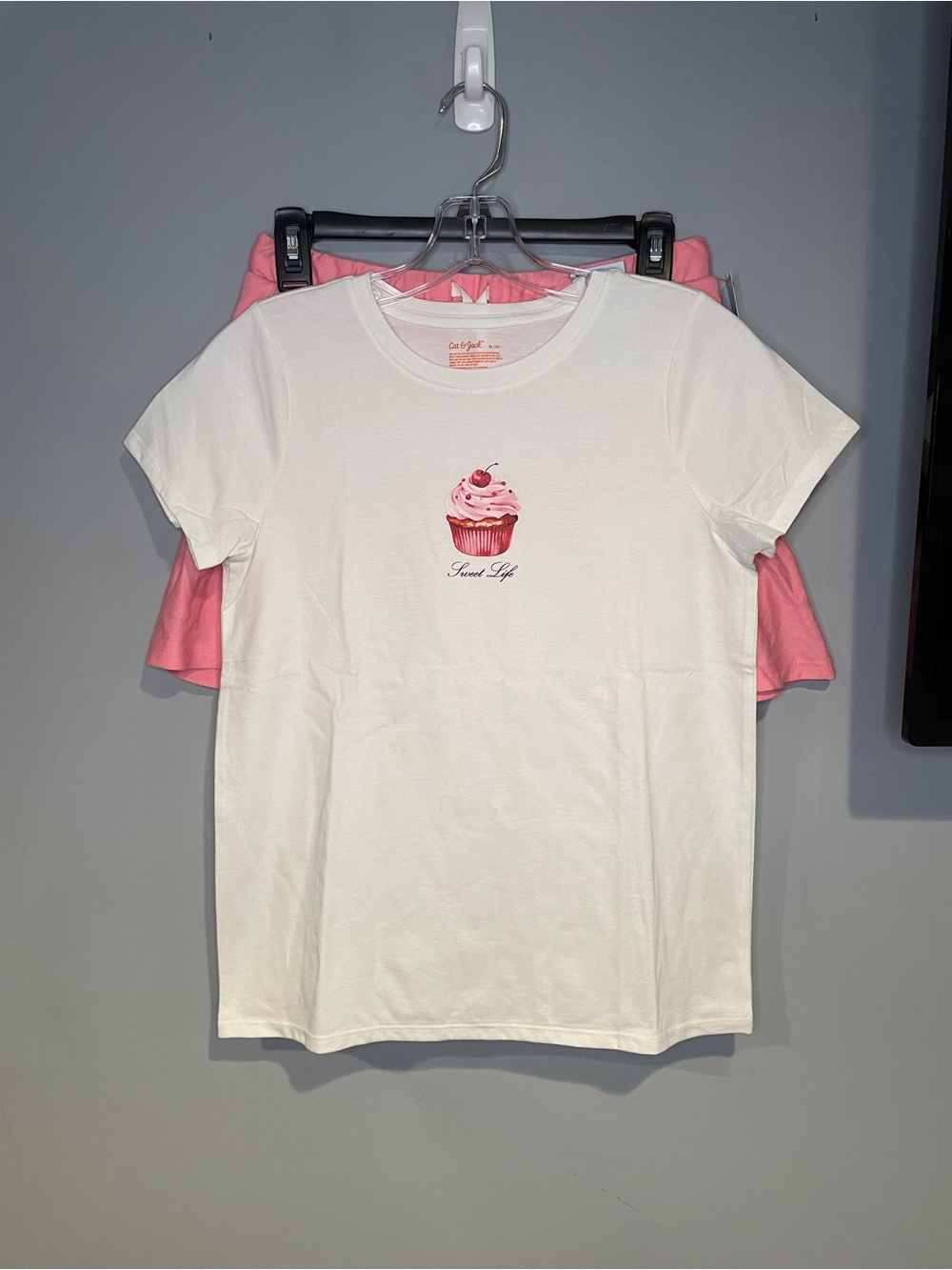Girls Cat & Jack Skort & Tee Set Cupcake Birthday Pink White Size XL 14